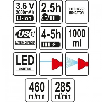 Аккумуляторный садовый опрыскиватель 1л 3.6V YATO