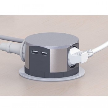 Pop up sockets 3-way + 2xUSB charger, Silver Solight