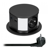 Встраиваемая розетка в стол, 3 гнезда + USB Type A+C, 2м, Черный Solight