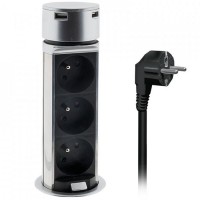 Pop up sockets 3-way + 2xUSB charger, 1.5m, Silver Solight