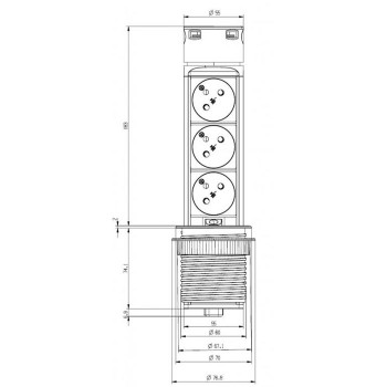 Встраиваемая розетка в стол, 3 гнезда + 2xUSB, 1.5м, Серебристый Solight