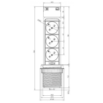 Встраиваемая розетка в стол, 3 гнезда + USB Type A+C, 2м, Черный Solight