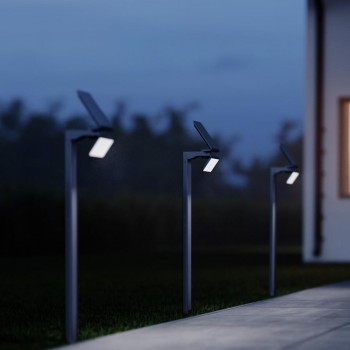 Āra apgaismes stabs LED ar saules paneli un sensoru XSolar GL-S, Sudrabs, 5m, 1.2W, 3000K, 150lm, IP44, 140° Steinel