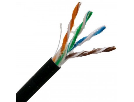 Сетевой интернет кабель 4x2x0.5mm AWG23 Cat5e U UTP черный с гелем, наружный монтаж 305m